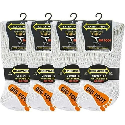 Big Foot Extra-Wide Diabetic Socks 3 Pack White